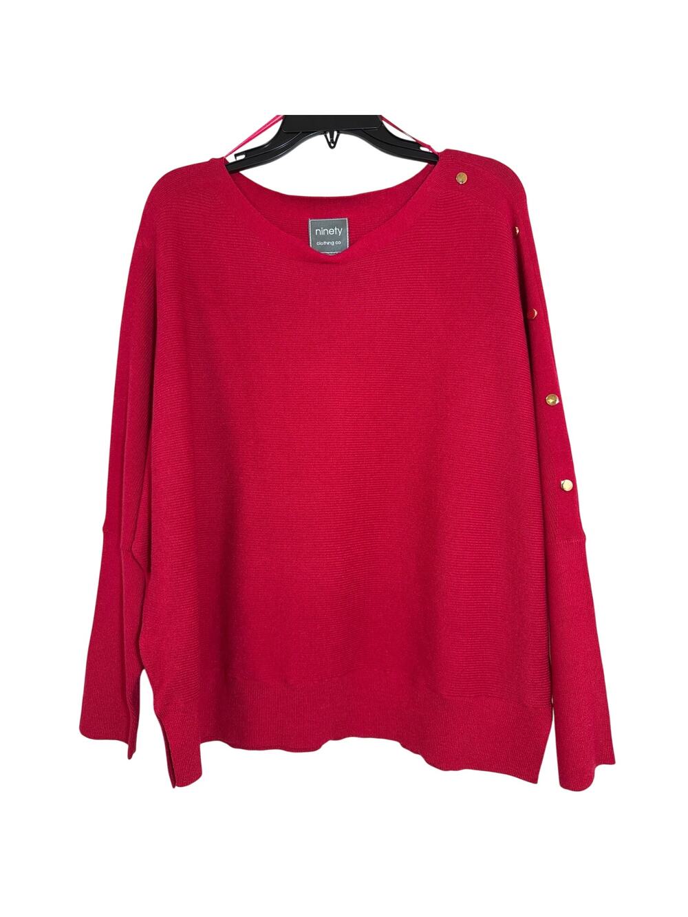 NWT Ninety Clothing Co XL Red Sweater With Gold Button Accents on Left Arm